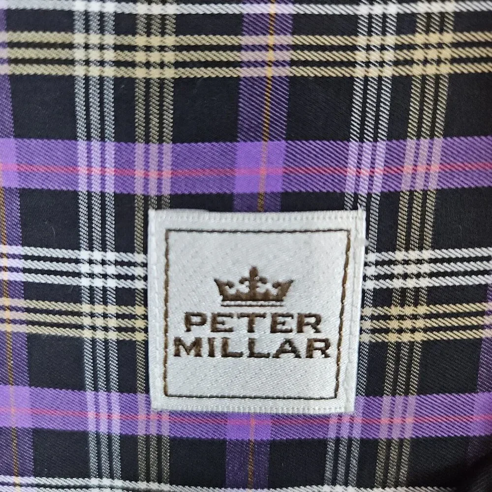 Peter Millar Men's Dress Shirt Size Medium Embroidered Duck Purple‎ & Gray Plaid